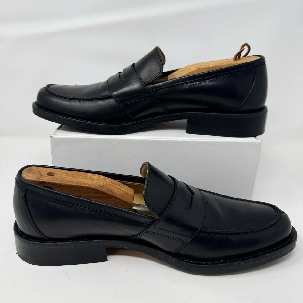 Johnston & Murphy Italy Made Penny Loafers Black Leather Dress Shoes 8.5 M